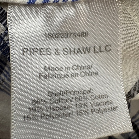 Veronica Beard Isabel top in a white, blue, and black plaid pattern. - Picture 7 of 8